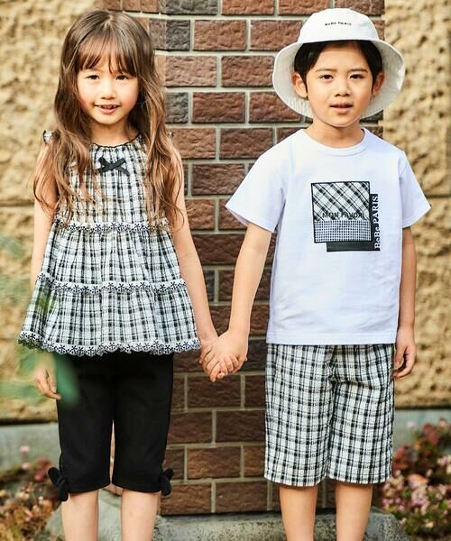 BeBe / べべ Tシャツ | 【接触冷感】【お揃い】マドラスチェックパッチ天竺半袖Tシャツ(90~150cm) | 詳細2