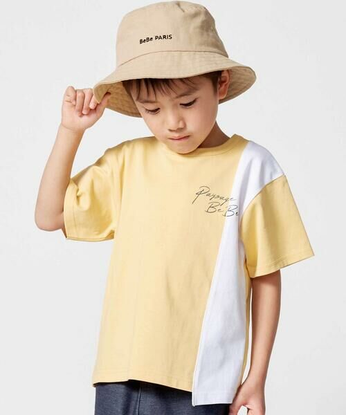 BeBe / べべ Tシャツ | 【接触冷感】アシンメトリー配色天竺半袖Tシャツ(90~160cm)（イエロー）