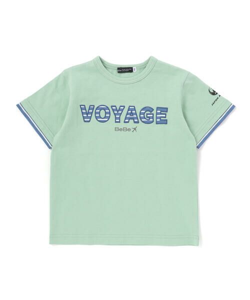 BeBe / べべ Tシャツ | 【JALコラボ】VOYAGEボーダーロゴパッチ半袖Tシャツ(100~130cm)（グリーン）