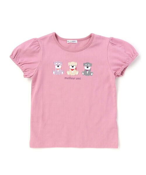 BeBe / べべ Tシャツ | 【抗菌・防臭】シュナウザープリント天竺パフスリーブTシャツ(90~130cm)（ピンク）