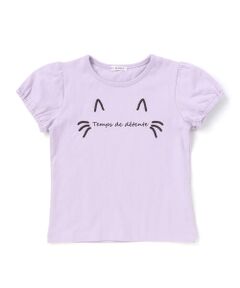 BeBe / べべ Tシャツ | 【抗菌・防臭】ネコ刺しゅう天竺パフスリーブTシャツ(90~130cm)