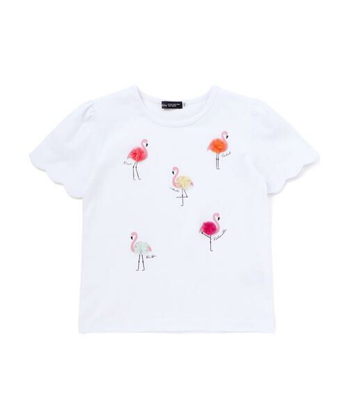 BeBe / べべ Tシャツ | フラミンゴモチーフスカラップ袖Tシャツ(80~150cm) | 詳細4