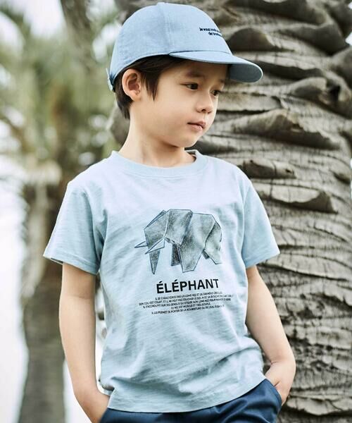 BeBe / べべ Tシャツ | Origamiアニマルスラブ天竺半袖Tシャツ(80~140cm)（ブルー）