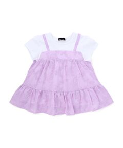BeBe / べべ Tシャツ | ローン刺しゅうキャミドッキング半袖チュニックTシャツ(90~140cm)