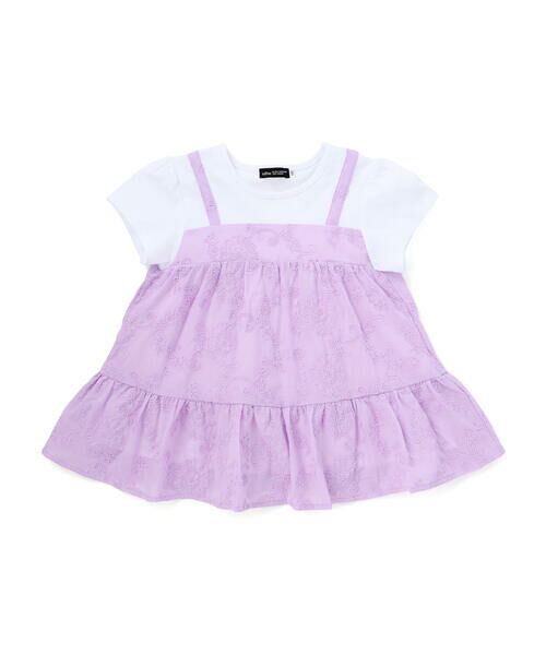 BeBe / べべ Tシャツ | ローン刺しゅうキャミドッキング半袖チュニックTシャツ(90~140cm)（パープル）