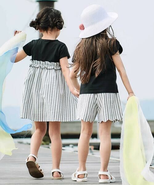 BeBe / べべ ショート・ハーフ・半端丈パンツ | 【お揃い】ナチュラルストライプ裾スカラップショートパンツ(90~160cm) | 詳細2