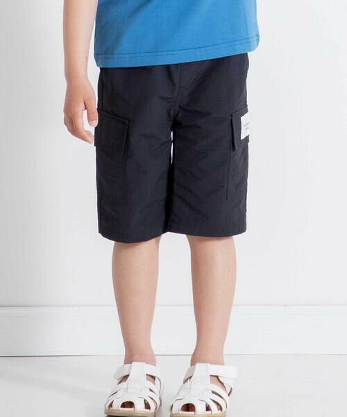BeBe / べべ ショート・ハーフ・半端丈パンツ | ナイロンワッシャーヨットネームカーゴハーフパンツ(90~160cm)（ブラック）