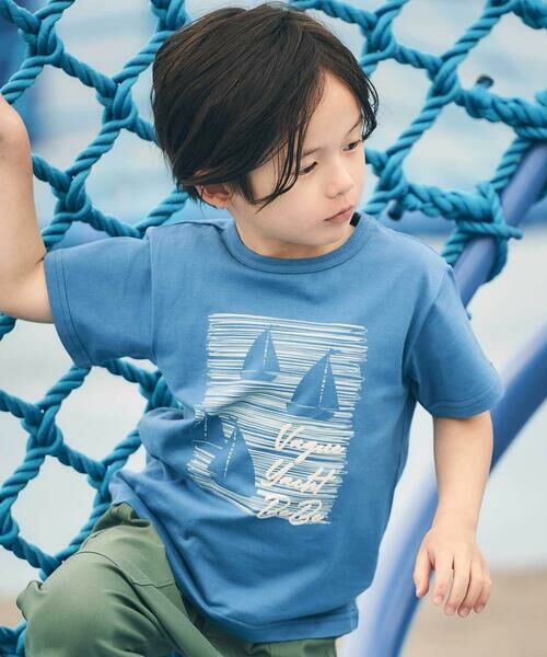BeBe / べべ Tシャツ | ヨットシルエットプリント天竺半袖Tシャツ(90~160cm)（ブルー）