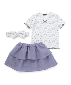 BeBe / べべ ベビー・キッズウエア | 花柄ワッフル半袖Tシャツ+ヒラミニスカパン+ヘアバンドセット(80~90cm)