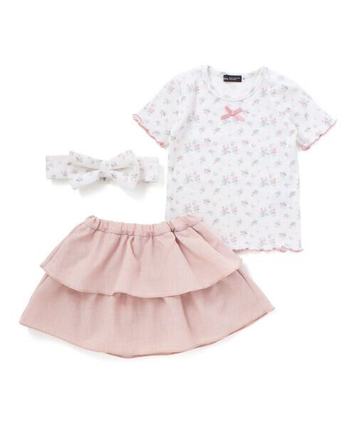BeBe / べべ ベビー・キッズウエア | 花柄ワッフル半袖Tシャツ+ヒラミニスカパン+ヘアバンドセット(80~90cm) | 詳細3