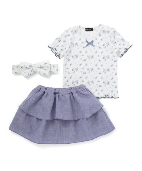 BeBe / べべ ベビー・キッズウエア | 花柄ワッフル半袖Tシャツ+ヒラミニスカパン+ヘアバンドセット(80~90cm) | 詳細8