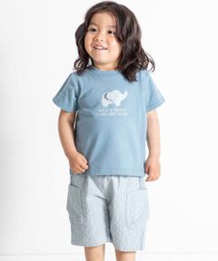 BeBe / べべ ベビー・キッズウエア | ゾウプリント天竺半袖Tシャツ+サイドポケットハーフパンツセット(80~90cm)