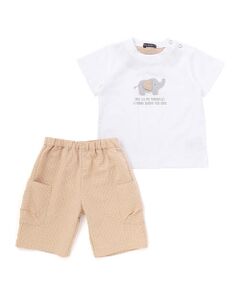 BeBe / べべ ベビー・キッズウエア | ゾウプリント天竺半袖Tシャツ+サイドポケットハーフパンツセット(80~90cm)