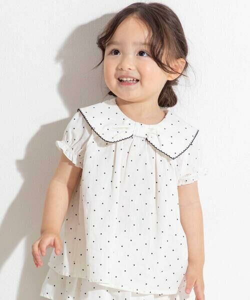 BeBe / べべ シャツ・ブラウス | 【お揃い】ツイルドットプリントリボン襟半袖スモックブラウス(80~100cm)（オフホワイト系）