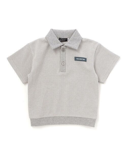 BeBe / べべ ポロシャツ | ワッフルバーズアイ切り替え半袖ポロシャツ(80~90cm)（グレー系）
