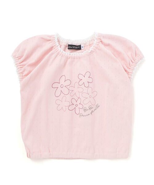 BeBe / べべ Tシャツ | 針抜きスムースステッチフラワー半袖ギャザーTシャツ(80~100cm) | 詳細1