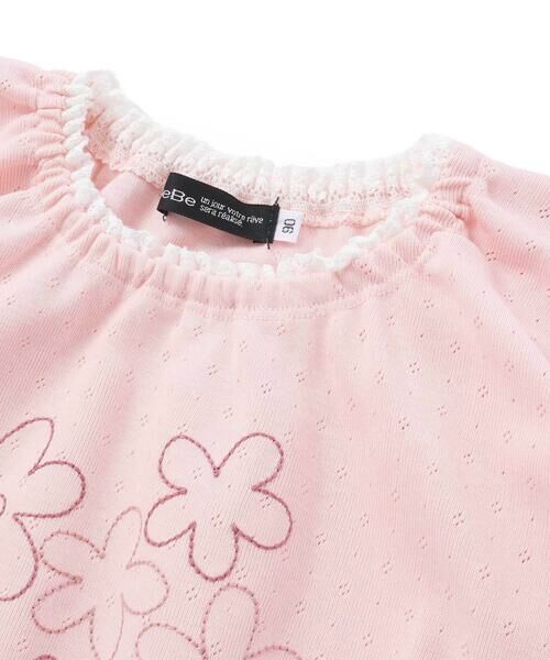BeBe / べべ Tシャツ | 針抜きスムースステッチフラワー半袖ギャザーTシャツ(80~100cm) | 詳細3