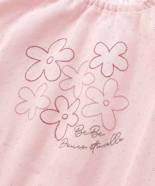 BeBe / べべ Tシャツ | 針抜きスムースステッチフラワー半袖ギャザーTシャツ(80~100cm) | 詳細4