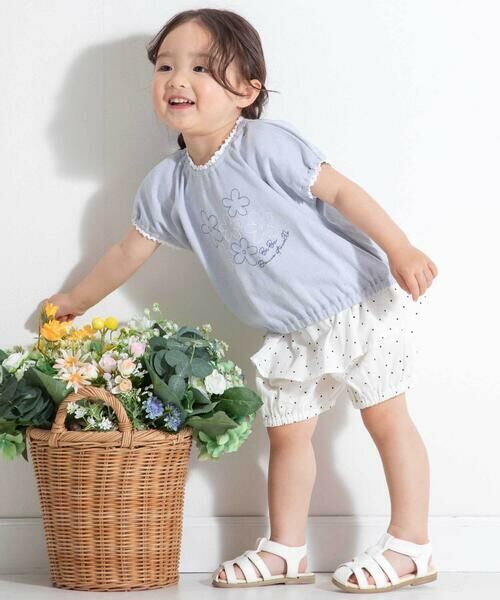 BeBe / べべ Tシャツ | 針抜きスムースステッチフラワー半袖ギャザーTシャツ(80~100cm) | 詳細11