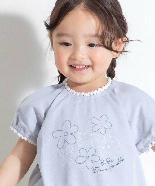 BeBe / べべ Tシャツ | 針抜きスムースステッチフラワー半袖ギャザーTシャツ(80~100cm) | 詳細12