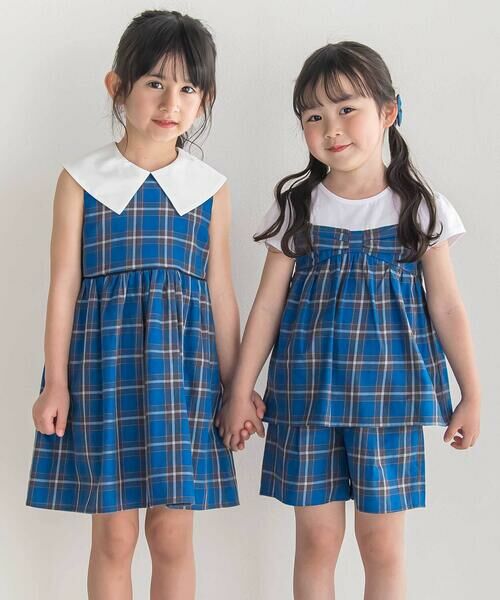 BeBe / べべ ミニ丈・ひざ丈ワンピース | 【お揃い】【神戸タータン×BeBe】BIGカラーチェックギャザーワンピース(90~150cm) | 詳細5