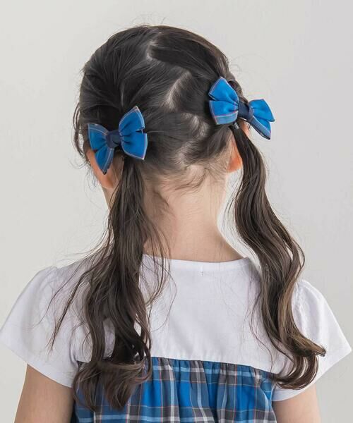 BeBe / べべ ヘアピン | 【お揃い】【神戸タータン×BeBe】チェックリボンヘアクリップ | 詳細1