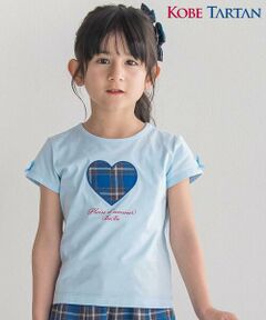 BeBe / べべ Tシャツ | 【お揃い】【神戸タータン×BeBe】チェックハートパッチ半袖Tシャツ(90~160cm)
