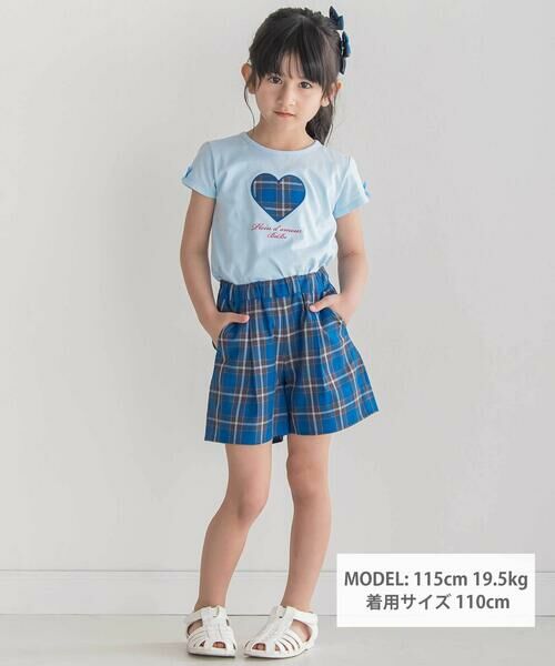 BeBe / べべ Tシャツ | 【お揃い】【神戸タータン×BeBe】チェックハートパッチ半袖Tシャツ(90~160cm) | 詳細1