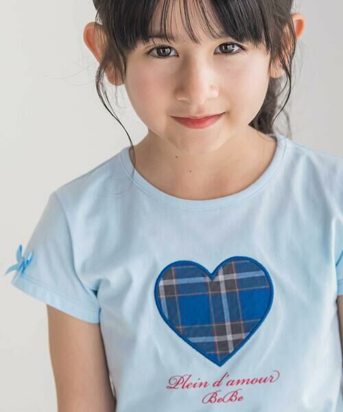 BeBe / べべ Tシャツ | 【お揃い】【神戸タータン×BeBe】チェックハートパッチ半袖Tシャツ(90~160cm) | 詳細4