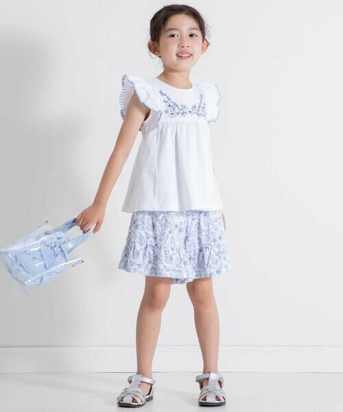 BeBe / べべ Tシャツ | フラワー刺しゅう天竺フリル袖フレアTシャツ(90~150cm) | 詳細1