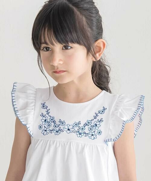 BeBe / べべ Tシャツ | フラワー刺しゅう天竺フリル袖フレアTシャツ(90~150cm) | 詳細3
