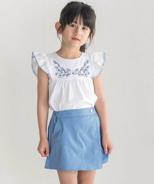 BeBe / べべ Tシャツ | フラワー刺しゅう天竺フリル袖フレアTシャツ(90~150cm) | 詳細4
