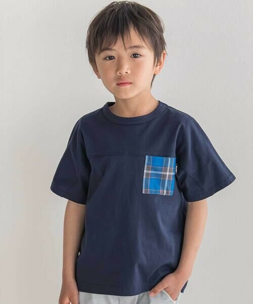 BeBe / べべ Tシャツ | 【お揃い】【神戸タータン×BeBe】チェックポケットバックロゴ半袖Tシャツ(90~150cm) | 詳細3