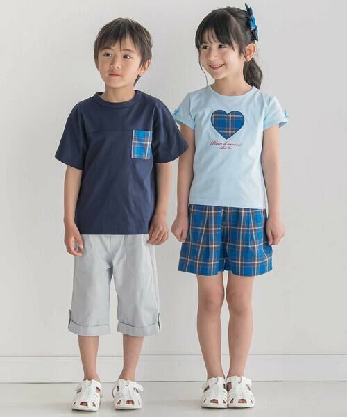 BeBe / べべ Tシャツ | 【お揃い】【神戸タータン×BeBe】チェックポケットバックロゴ半袖Tシャツ(90~150cm) | 詳細5