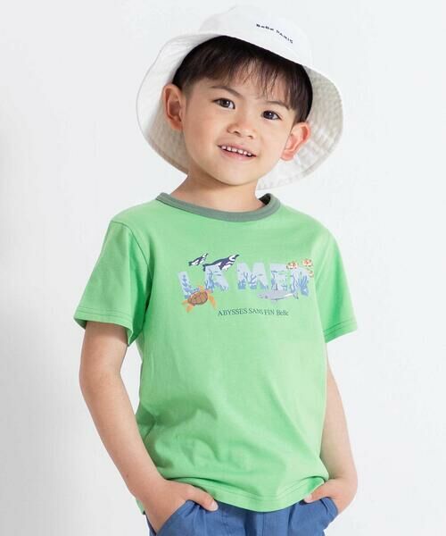BeBe / べべ Tシャツ | ウミノイキモノプリントロゴ天竺半袖Tシャツ(90~140cm)(グリーン)