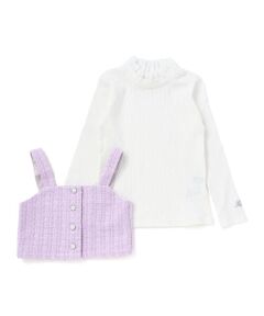 BeBe / べべ Tシャツ | ラメツイードビスチェ+フリル襟テレコ長袖Tシャツ セット(100~160cm)