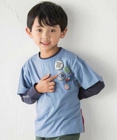 BeBe / べべ Tシャツ | 缶バッジ風立体プリント半袖Tシャツ+ロゴ長袖Tシャツ セット(90~160cm)