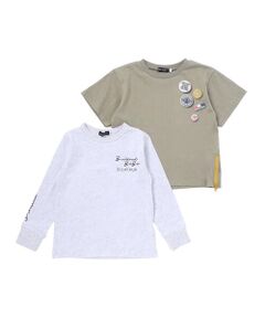BeBe / べべ Tシャツ | 缶バッジ風立体プリント半袖Tシャツ+ロゴ長袖Tシャツ セット(90~160cm)