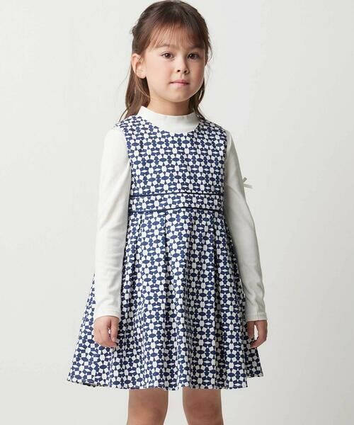 BeBe / べべ ミニ丈・ひざ丈ワンピース | 【お揃い】ジオメトリックプリントベルトラインジャンパースカート(90~150cm)(ネイビー系)