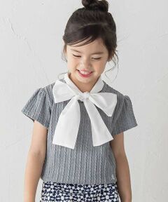 BeBe / べべ カットソー | ボウタイ付きケーブルジャガード半袖プルオーバー(100~150cm)