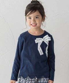 BeBe / べべ Tシャツ | グログランBIGリボンモチーフ裾スカラップ長袖Tシャツ(90~160cm)