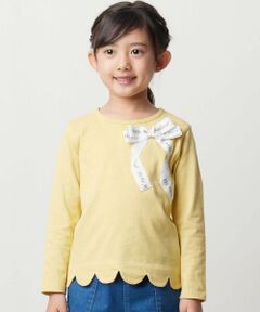 BeBe / べべ Tシャツ | グログランBIGリボンモチーフ裾スカラップ長袖Tシャツ(90~160cm)