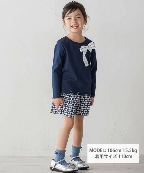 BeBe / べべ Tシャツ | グログランBIGリボンモチーフ裾スカラップ長袖Tシャツ(90~160cm) | 詳細1