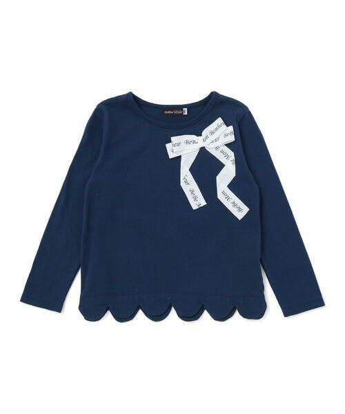 BeBe / べべ Tシャツ | グログランBIGリボンモチーフ裾スカラップ長袖Tシャツ(90~160cm) | 詳細3