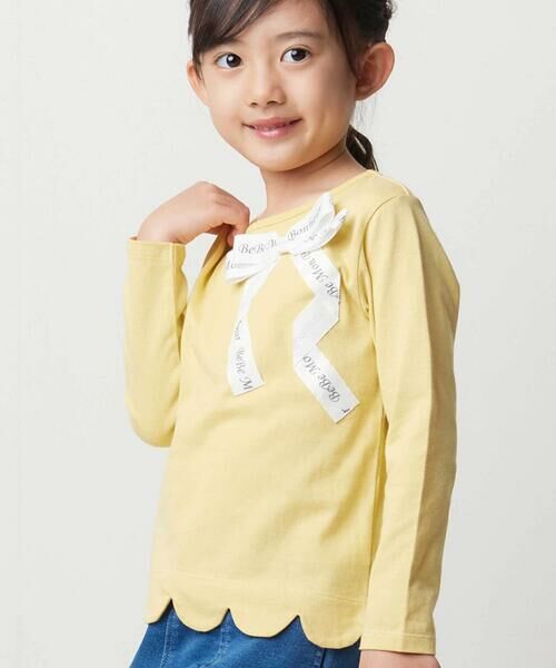BeBe / べべ Tシャツ | グログランBIGリボンモチーフ裾スカラップ長袖Tシャツ(90~160cm) | 詳細12
