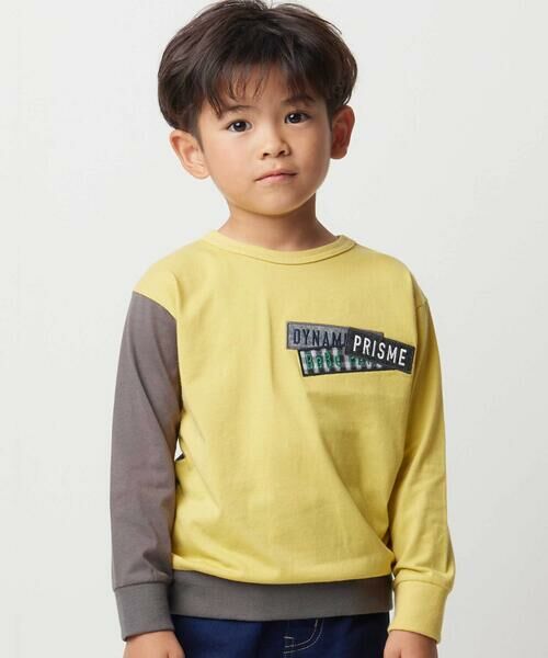 BeBe / べべ Tシャツ | ランダム配色ワッペン刺しゅう長袖Tシャツ(90~160cm)（イエロー）