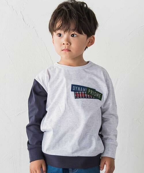 BeBe / べべ Tシャツ | ランダム配色ワッペン刺しゅう長袖Tシャツ(90~160cm)（グレー）