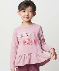 BeBe / べべ Tシャツ | 【抗菌・防臭】キャンディプリント裾フリル天竺長袖Tシャツ(90~130cm)