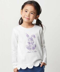 BeBe / べべ Tシャツ | 【抗菌・防臭】Rabbitレースプリント裾スカラップ天竺長袖Tシャツ(90~130cm)