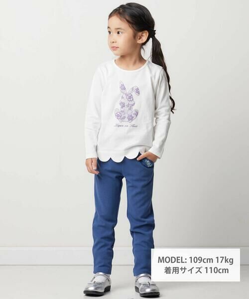 BeBe / べべ Tシャツ | 【抗菌・防臭】Rabbitレースプリント裾スカラップ天竺長袖Tシャツ(90~130cm) | 詳細1